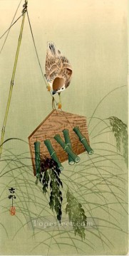 花 鳥 Painting - 雀とかかし 大原古邨の鳥